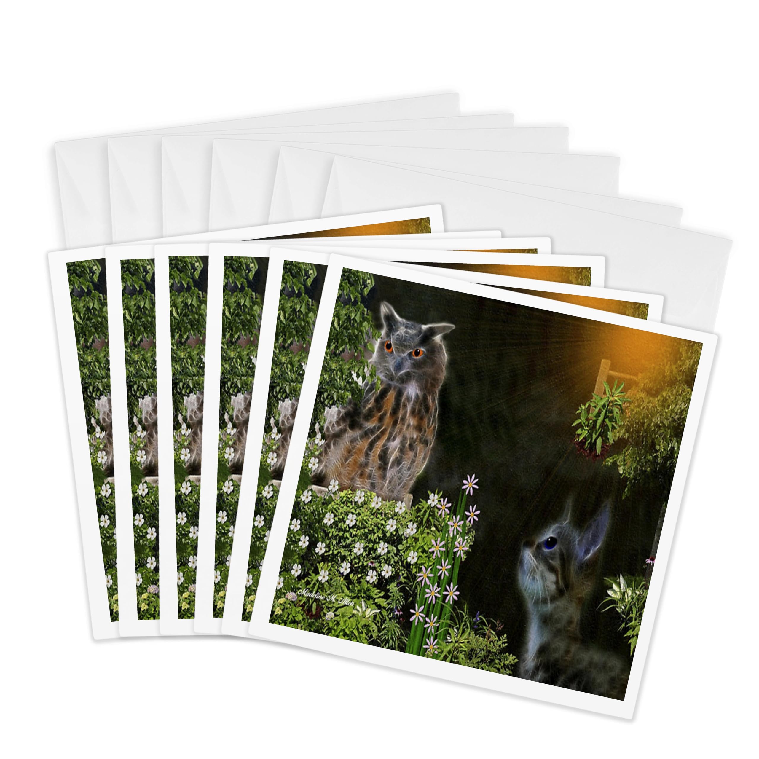 3Drose the Owl and the Pussy Cat - Greeting Cards, 6 by 6-inches, Set of 6 (gc_9108_1)