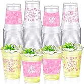 Jingmore 100 Pcs Pink Snowflake Disposable Cups Bulk 12 oz Clear Pink Christmas Plastic Cups Cold Beverage Snowflake Drinking Container for Wedding Xmas holiday Party