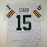 Facsimile Autographed Bart Starr Green Bay White Reprint Laser Auto Football Jersey Size Men's XL