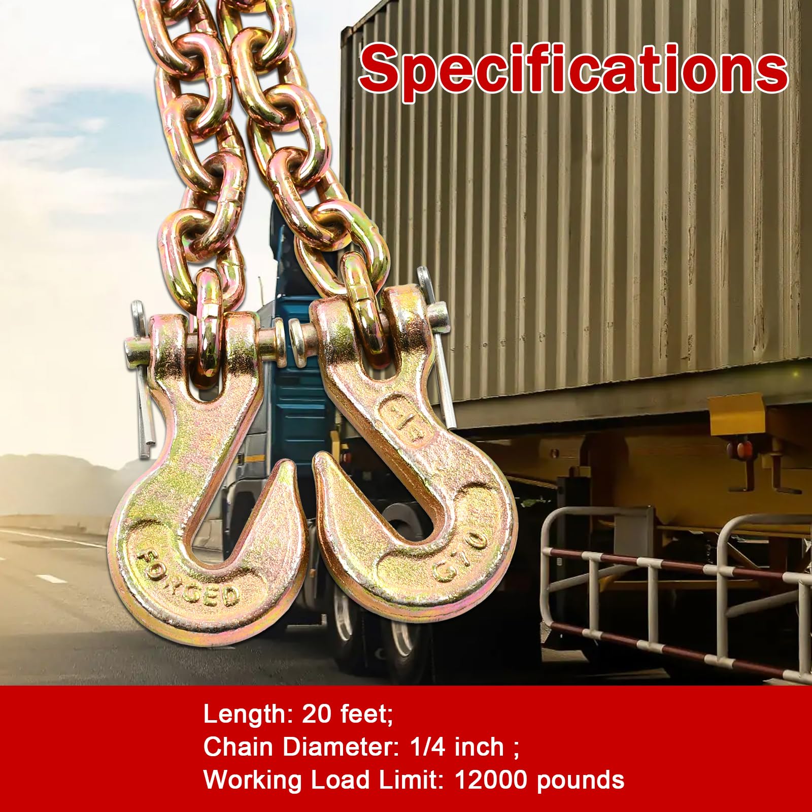 Condition photo showing New/Like New for bigreat heavy duty g80 transport binder chain 1/4'' inch x 20 feet,tow chain with g70 clevis grab ho