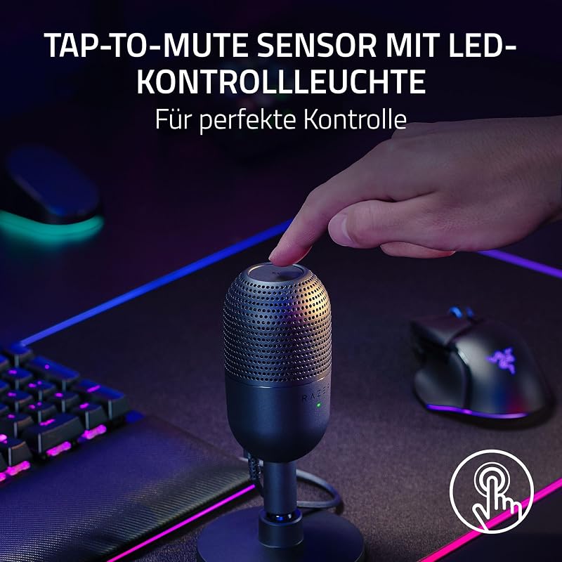 Seiren V3 Mini - Ultrakompaktes USB-Mikrofon (14mm Supernieren Kondensatormikrofon, Tap-to-Mute-Sensor mit LED-Anzeige, integrierter Stoßdämpfer, Plug-and-Play Design) Schwarz