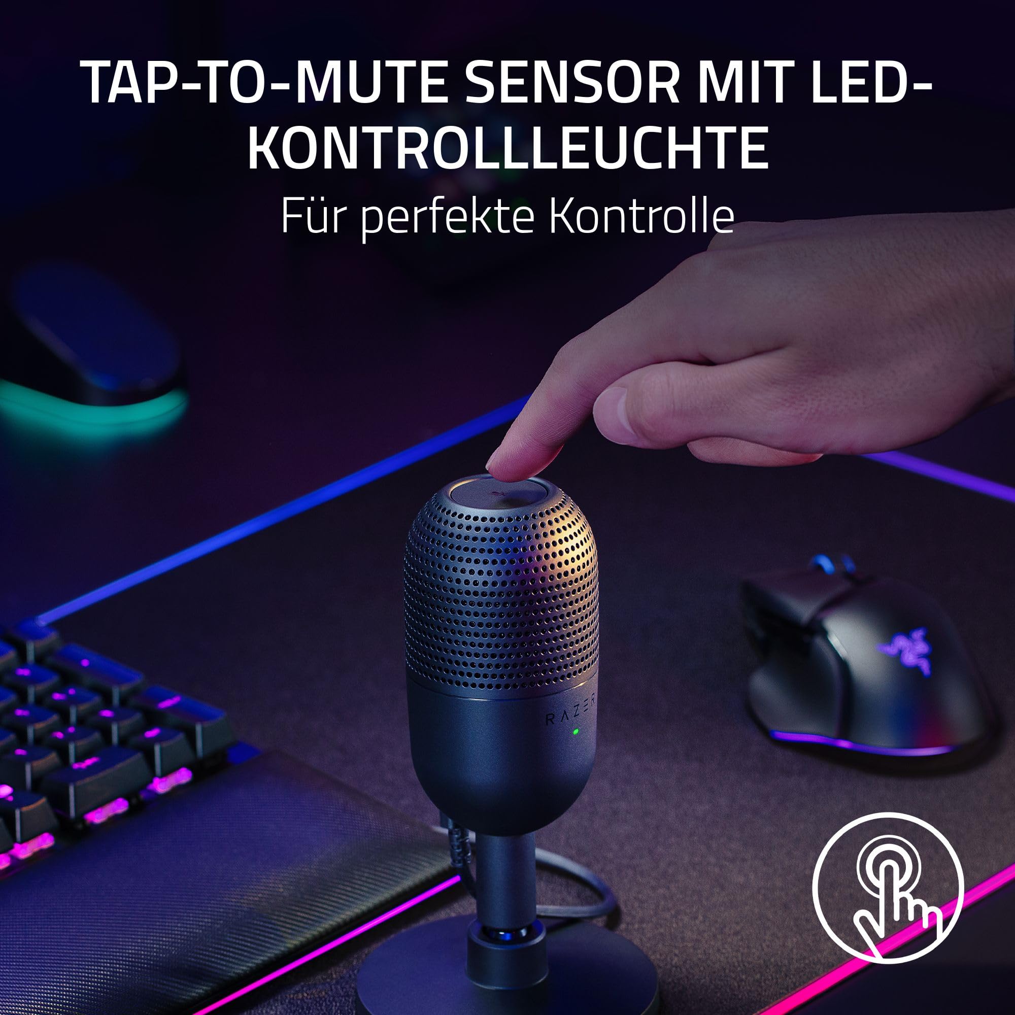 Razer Seiren V3 Mini - Ultrakompaktes USB-Mikrofon (14mm Supernieren Kondensatormikrofon, Tap-to-Mute-Sensor mit LED-Anzeige, integrierter Stoßdämpfer, Plug-and-Play Design) Schwarz 4