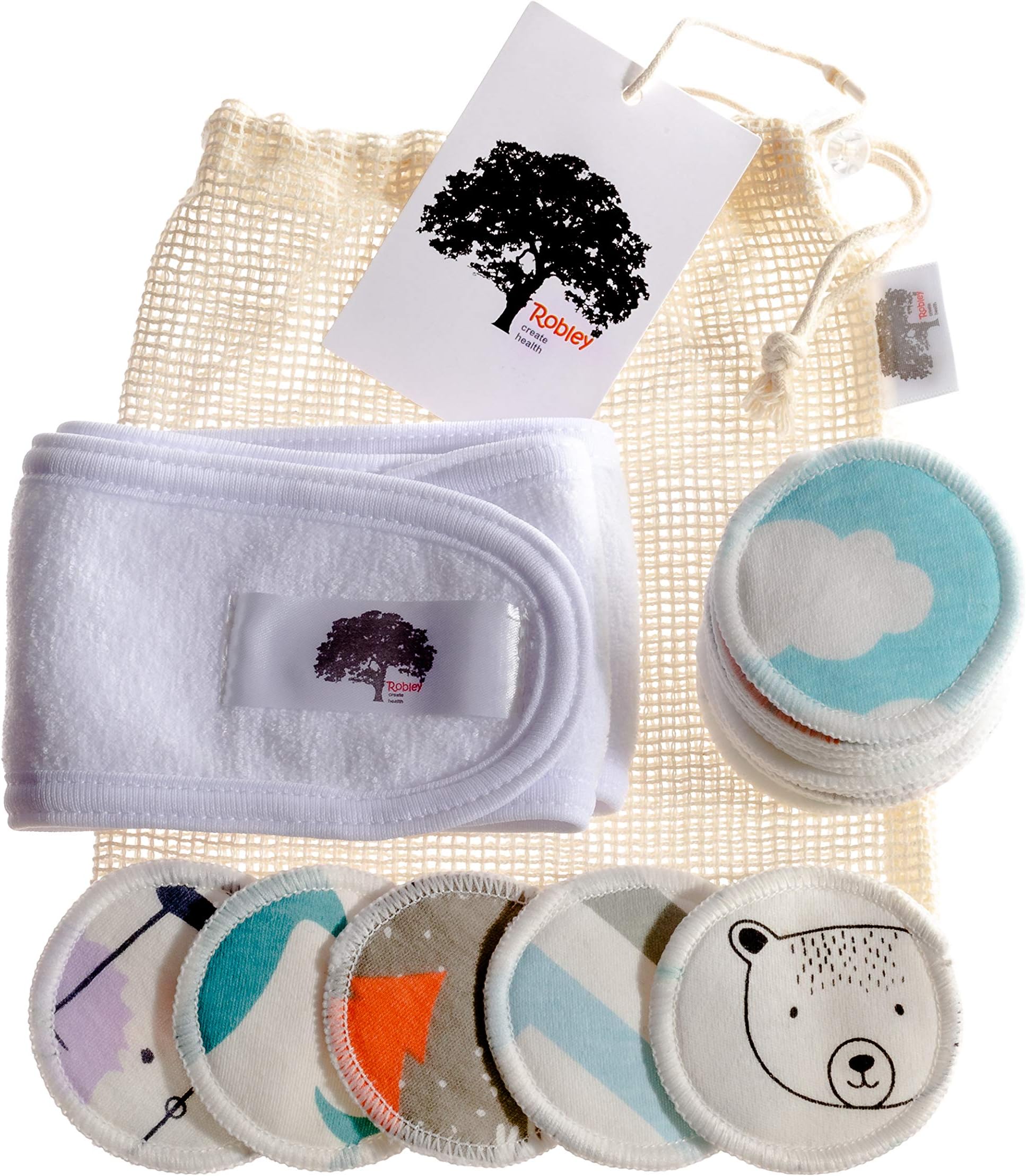Reusable Makeup Remover Pads - 18 Pack 2.5 Inch - with Mesh Laundry Bag + Headband - Makeup Remover - Makeup Remover Wipes - Makeup Remover Pads - Makeup Removing Wipes - Eye Makeup Remover Pads
