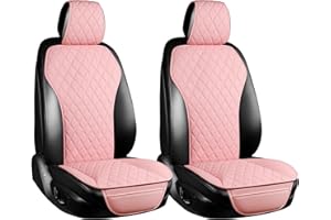 ENOGE Leather Car Seat Covers Front Seat Covers for Cars Breathable Car Seat Protector with Storage Pocket Universal Fit for Car Truck SUV Van Vehicles (Pink, 2PCS)