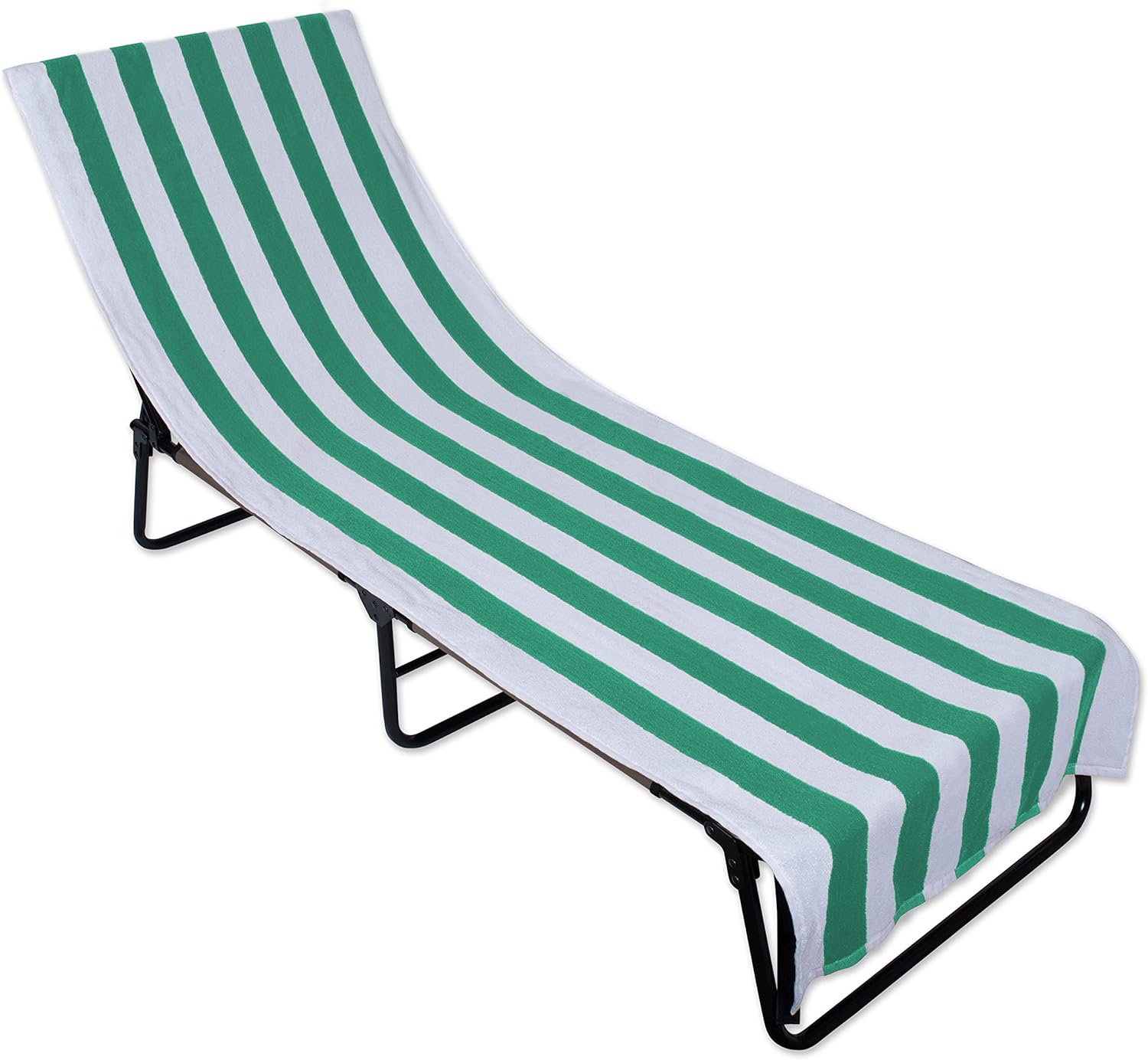 DII Stripe Beach Lounge Chair Towel with Fitted Top Pocket, 26x82, Emerald Green