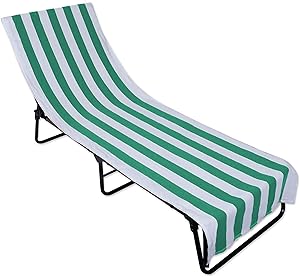 DII Stripe Beach Lounge Chair Towel with Fitted Top Pocket, 26x82, Emerald Green