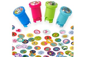 Giant bean Sticker Stamper, 4 Pack of 640 Motivational Sticker Stamps for Kids, Animal Dino Unicorn Theme Cartoon Reward Designs, Teacher Praise Designs for School Supplies Art and Craft Toys