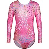 BAOHULU Leotards for Girls Gymnastics Long Sleeve Embroidery Shiny Black Diamond Dance Clothes