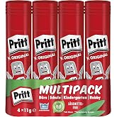 Pritt 1259587 11 g Glue Stick (Pack of 4) | 97% natural ingredients including water, solvent-free, wrinkle-free adhesion, washable at low temperatures