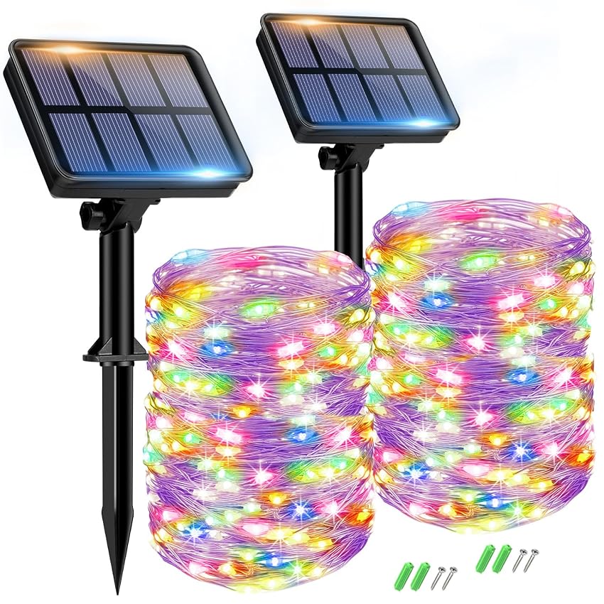 btfarm 2 Pacchi Luci Solari Esterno, 15+2M 150LED Catena Luminosa Esterno Solare