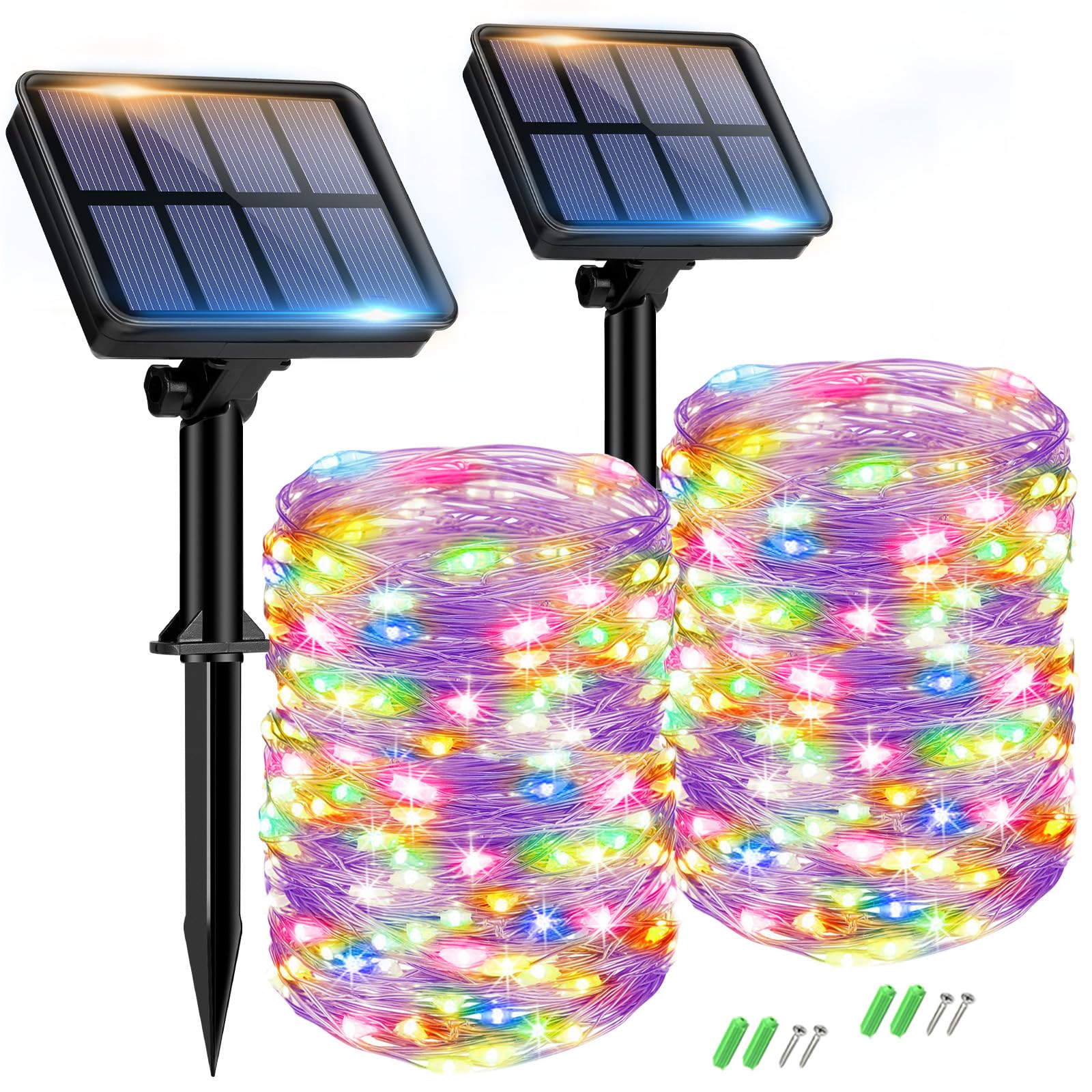 btfarm 2 Pack Solar String Lights Outdoor Garden Waterproof, 15M/50FT 150 LED Solar Powered Fairy Lights, 8 Modes Copper Wire Lights for Patio Yard Party Christmas Decorations, Multi-Colored