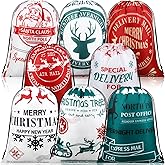 Abbylike 8 Pcs Large Christmas Santa Gift Bags 26 x 19 Inch Jumbo Sacks Christmas Drawstring Gift Bags Polyester Fabric Sacks for Event Xmas Party Supplies Favors