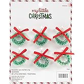Mini Holiday Wreath Ornaments with Snow and Red Bows - Crafts and Dolls - 1.75 Inch - Set of 6