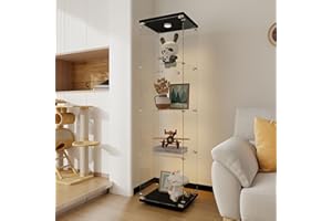 nifoti 4-Shelf Glass Display Cabinet with LED Lights and Lock,Curio Cabinets Display Case with Door,Tempered Glass Collection Display Showcase for Living Room,Exhibition Hall 65"x 17"x 14.5" Black