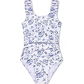 Jrbybazy Girls Swimsuits One Piece Ruched Sleeveless Swimwear Back Cut Out Girls Bathing Suit for 7-16 Years