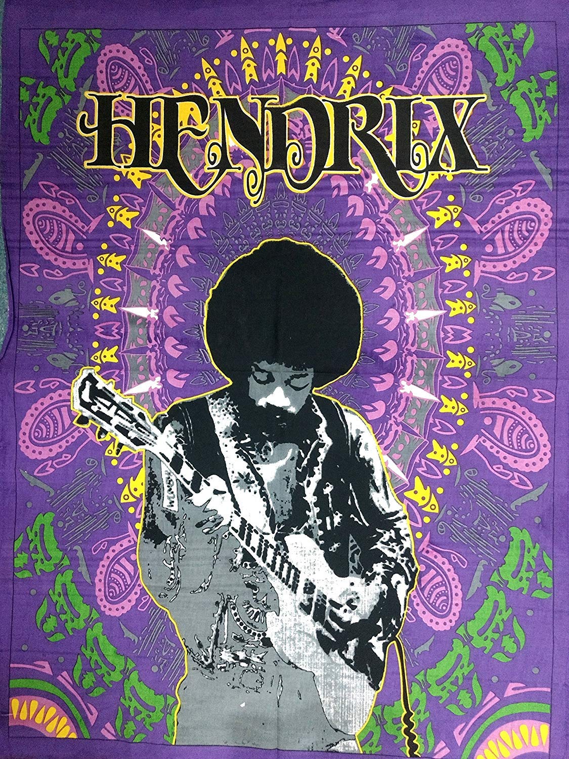 ICC Jimi Hendrix Guitar Poster Wall Hanging Tapestries Jimmie Hendrix Classic Rock legend Music Tapestry Jimmy Bohemian Decoration Psychedelic Hippie Large Vintage Decor Purple