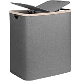 DOKEHOM 160L Double Laundry Basket Hamper with Lid &amp; Removable Bags, Grey | Extra large 2-section collapsible clothes hamper, foldable laundry sorter bin with mesh inserts. Ideal for family use