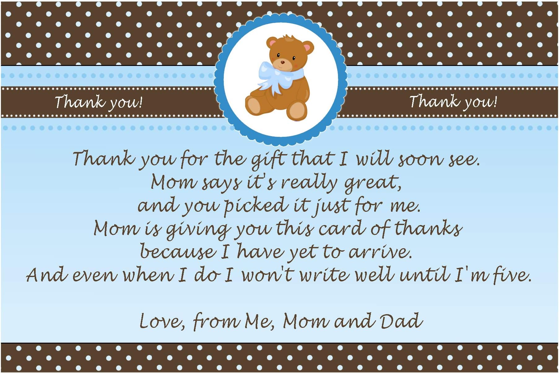 30 Thank You Cards Blue Polka Dots Baby Girl Shower + 30 White Envelopes
