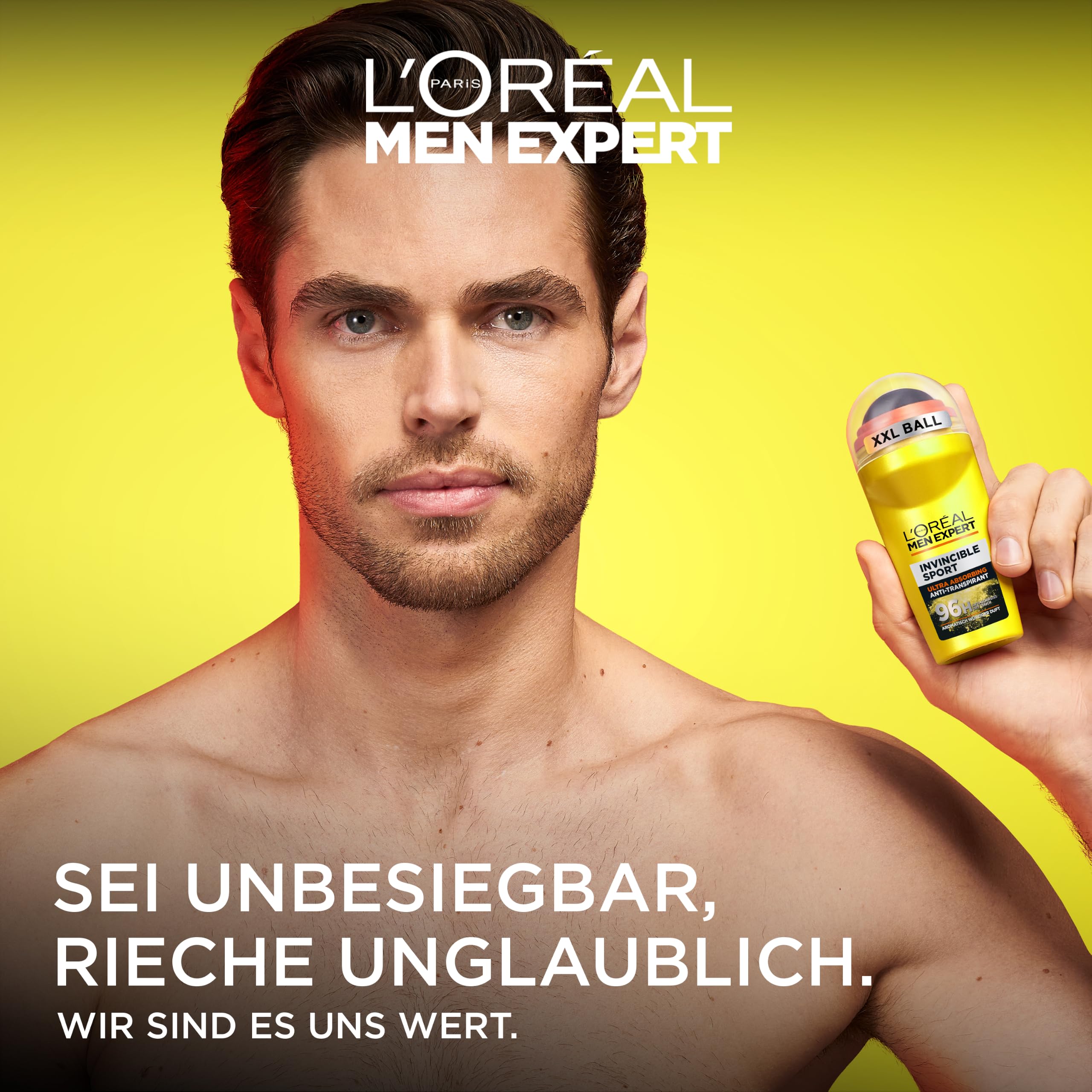 L'Oréal Men Expert Kompaktes Deo für Männer, Langanhaltender Deoroller gegen Schweiß mit 96 Stunden Wirkung, Invincible Sport, 6 x 50 ml 2