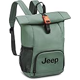 Jeep JS016D Rolltop Laptop Travel Backpack, Grey
