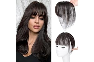 MORICA Bangs Hair Clip, 360° 3D Cover Clip in Bangs 100% Real Human Hair Toppers with Bangs，Hair pieces Clip on Bangs for Women Fake Bangs for Daily Wear (Brown Black, 5×7 3D Bangs)