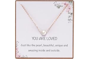 8mm Dainty Single Pearl Necklace for Women, You are Loved Minimalist Simple Floating Pearl Necklace Affirmation Gifts, Birthd
