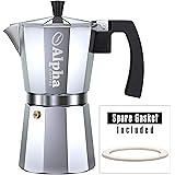 Alpha Coffee 6-Cup Stovetop Espresso Maker Moka Pot With Extra Large Handle To Prevent Burns