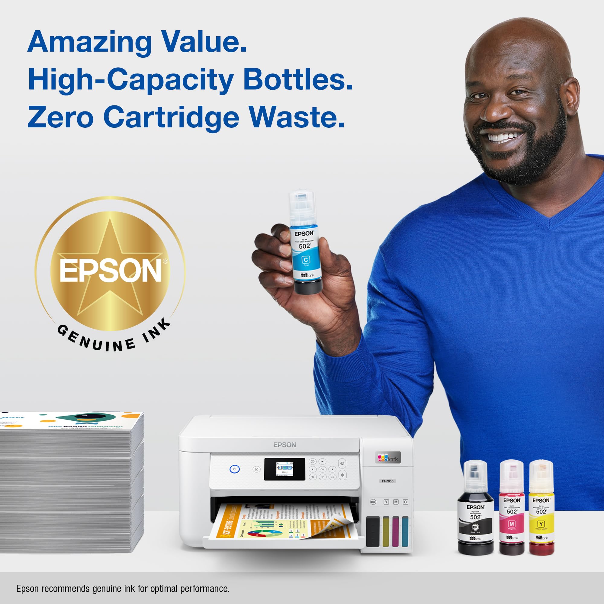 EPSON 502 EcoTank Ink Ultra-high Capacity Bottle Cyan Works with ET-2750, ET-2760, ET-2850, ET-3750, ET-3760, ET-3850, ET-4850, and other select EcoTank models