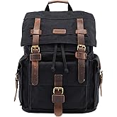 Kattee Men’s Leather Canvas Backpack Large School Bag Travel Rucksack Black