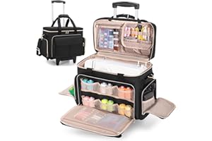 LUXJA Rolling Sewing Machine Case with Multiple Pockets, Sewing Machine Bag with Wheels and Detachable Shoulder Strap (Compatible with Most Standard Sewing Machines), Black