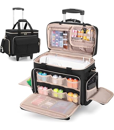 FINESUN Rolling Sewing Machine Case With Wheels - Foldable Carrying Bag With Pockets, Fits Most Machines (Pink) - View #10