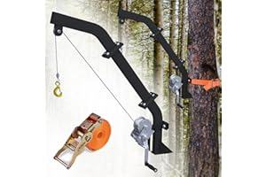 Aimax Outdoor Tree Mounted Game Hoist with Winch and Ratchet Strap, 500LBS Capacity Hunting Deer Hoist, 26FT Steel Cable Heav