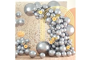 Freechase Silver Metallic Balloons - Silver Party Balloons 130 Different Sizes 5/10/12/18 Inch, Silver Balloon Garland Kit for Birthdays, Graduation, Baby Shower, and Bachelorette Party Balloons