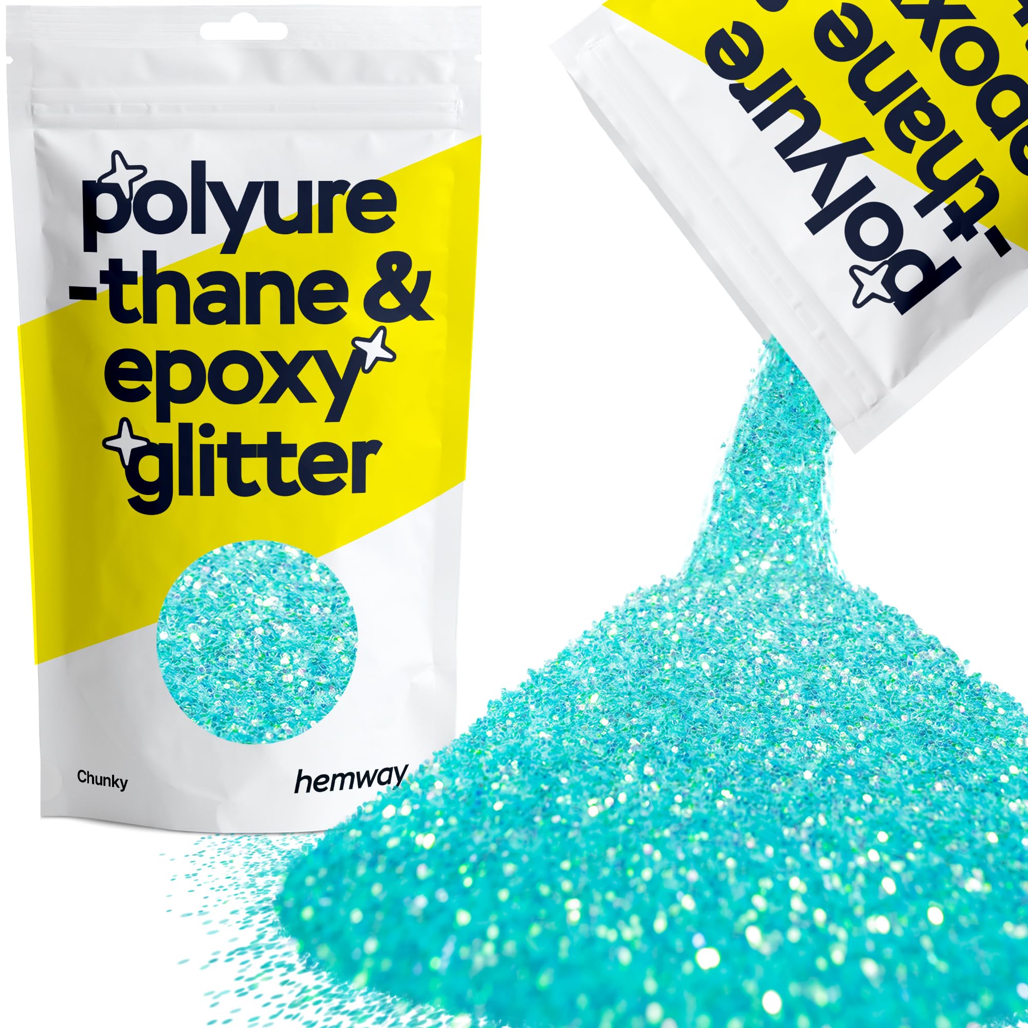 Hemway Resin Glitter Fluorescent Blue 100g Chunky | Polyurethane & Epoxy Glitter for Resin Crafts, Tumblers, Coasters, Floor & Table Art
