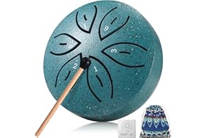 Facmogu Steel Tongue Drum for Outside, 3 Inch 6 Notes Chakra Drum for Outdoor Use, Mini Handpan Drum for Sound Bath, Musical Education Entertainment Meditation Yoga Zen Gifts - Green (Leaf Pattern)