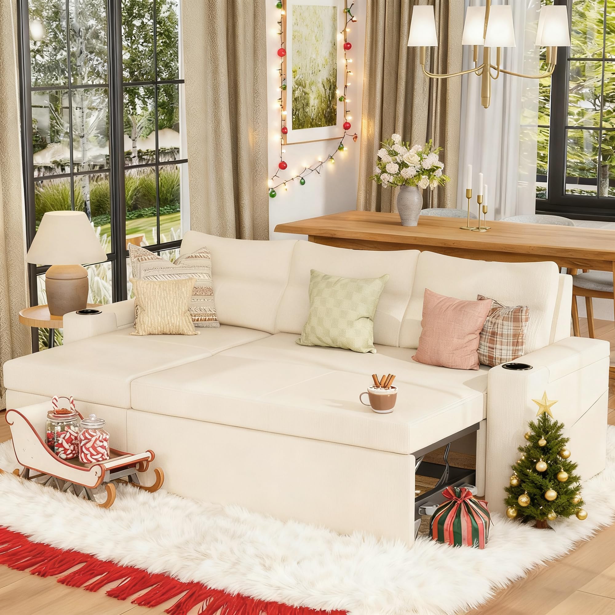 Photo 1 of **SEE NOTES** Pamapic 81" Sleeper Sofa with Armrest Storage,L-Shaped Sofa with Supportive Cushions,Cup Holders,Side Pockets,Pull Out Sleeper Sofa Bed,Pullout Sectional Sofa Couch with Large Storage,Beige