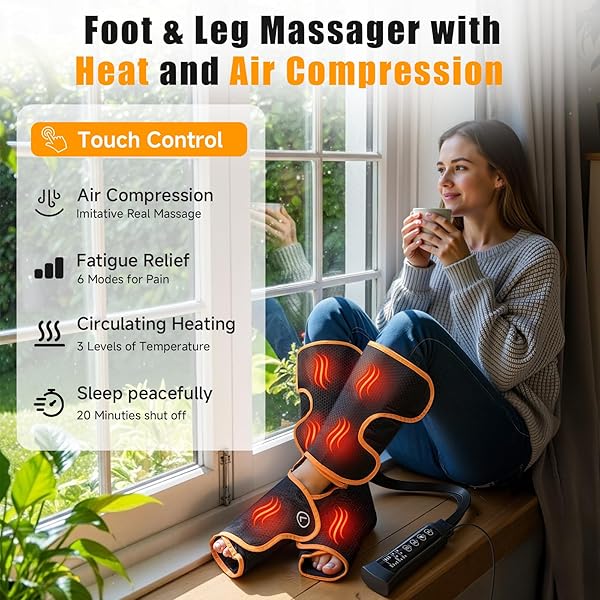 BANSPOL LEG MASSAGER WITH HEAT AND COMPRESSION, FOOT AND CALF MASSAGER FOR CIRCULATION AND PAIN RELIEF, COMPRESSION BOOTS WITH HANDHELD CONTROLLER, 6 MODES 3 INTENSITIES, GIFT FOR MOM DAD