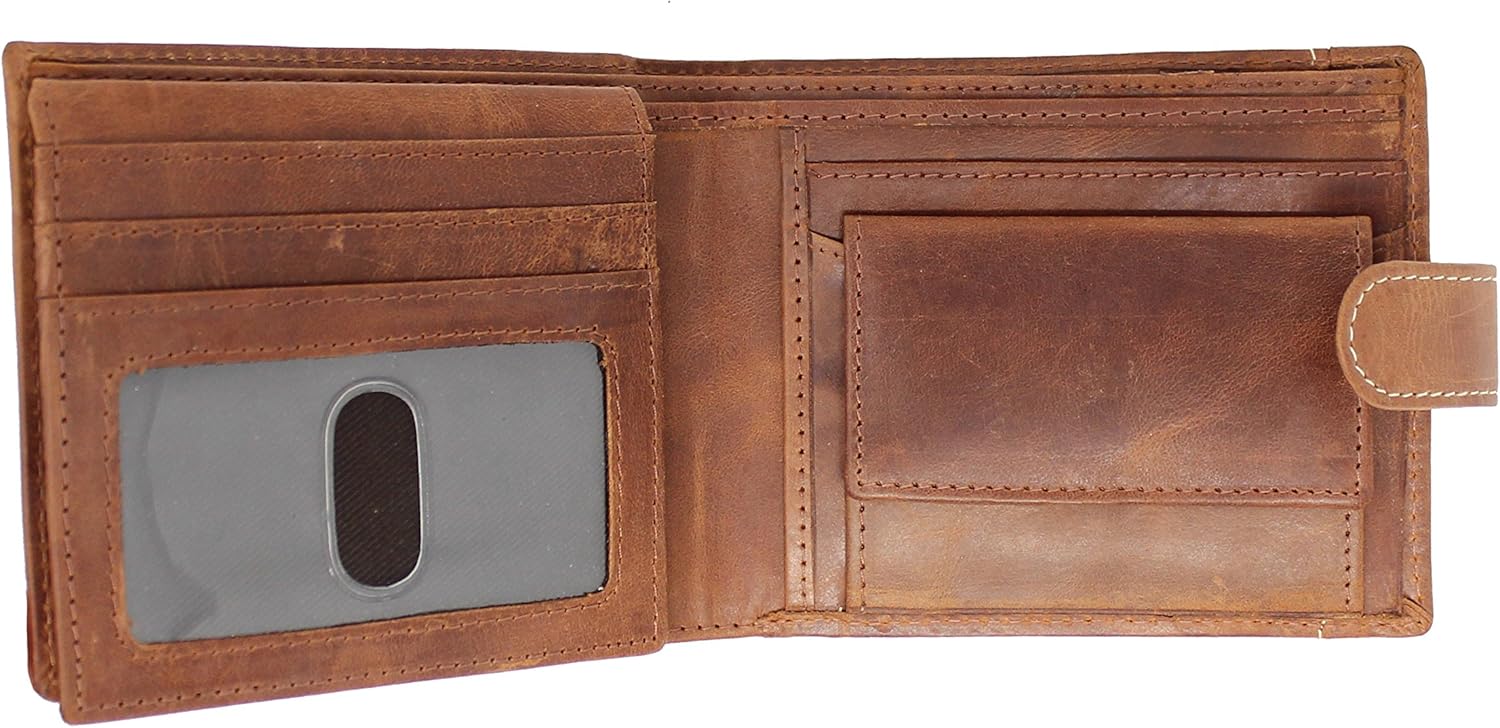 TOPSUM LONDON Mens Distressed Genuine Leather RFID Blocking Notecase Wallet with Flip Up Id Pocket 4021 Tan - Image 5