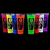 UV Glow Neon Body Paint Set of 8 - 0.68oz Each, Glow in the Dark, Blacklight UV Body Paint for Parties, Festivals and Events Neon Fluorescent