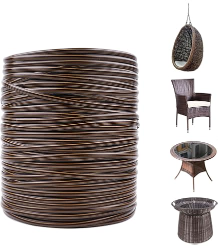 Tira De Ratán Sintético De Polietileno - 7mm X 80m, Color Gris Claro Grano Madera - Para Reparar Muebles De Mimbre Y Exterior