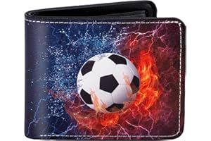 BIPKONU Birthday Gift for 3 4 5 6 7 8 9 10 11 12 13 14 Year Old Boys Cool Soccer Leather Kids Wallet Bifold Rfid Blocking Boys Wallet With Coin Pocket ld Window for Kid Toddler Boy Teen Christmas Gift