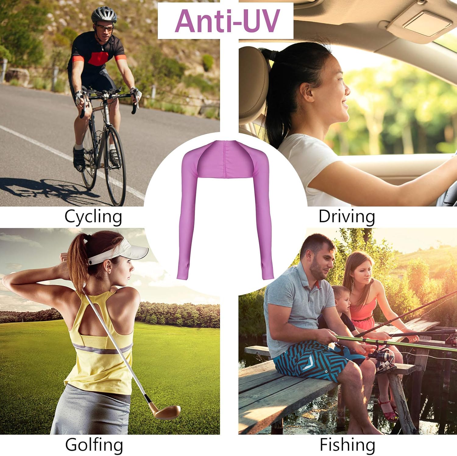 4 Pairs Cooling Shawl Arm Sleeves Sun Protection with Finger Hole for Golfing, Driving, Riding, Fishing (Purple, White, Camouflage Blue, Camouflage Green): Sports & Outdoors