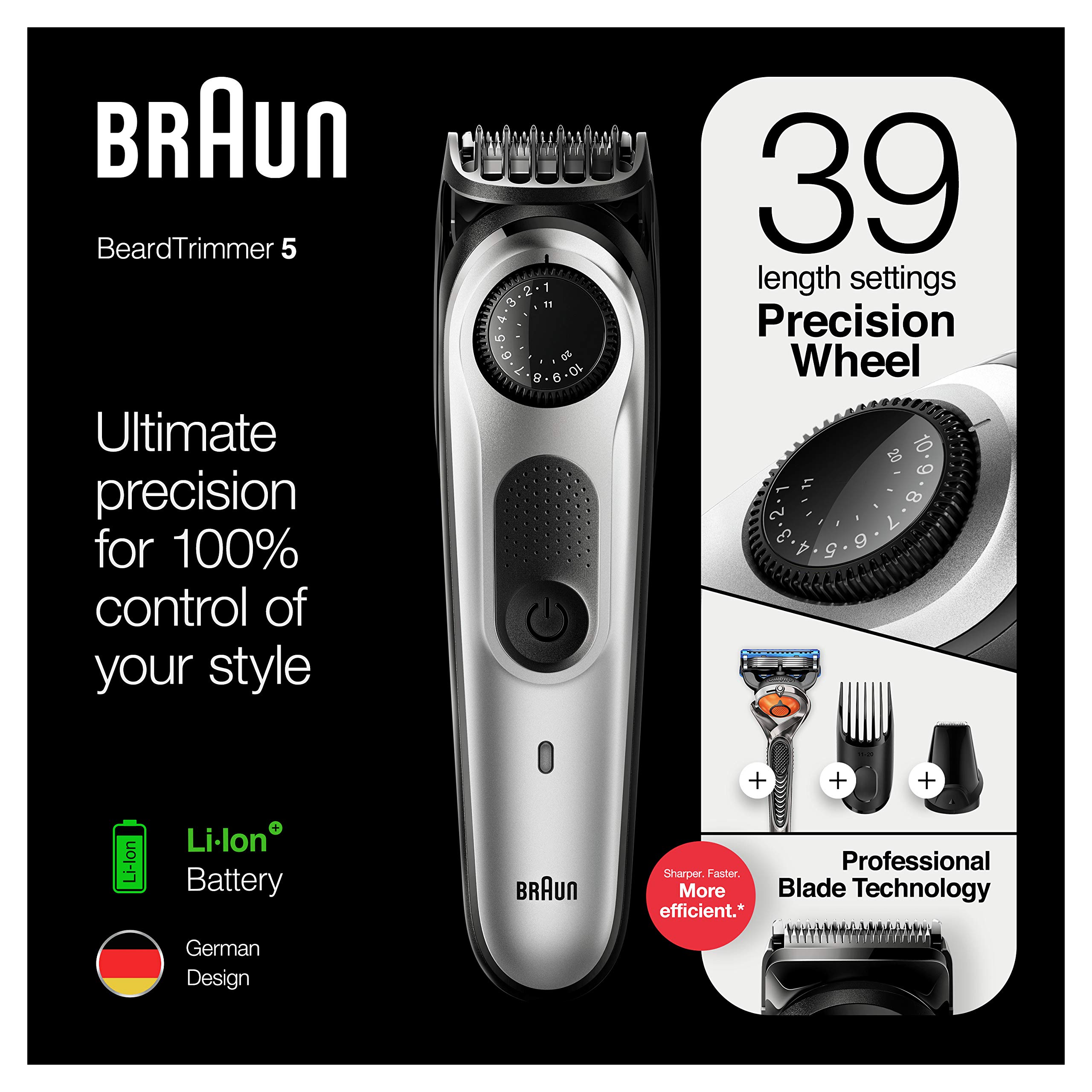 BraunBT5260, Beard Trimmer With Precision dial, 3 Attachments and Gillette Fusion5 ProGlide Razor, Black