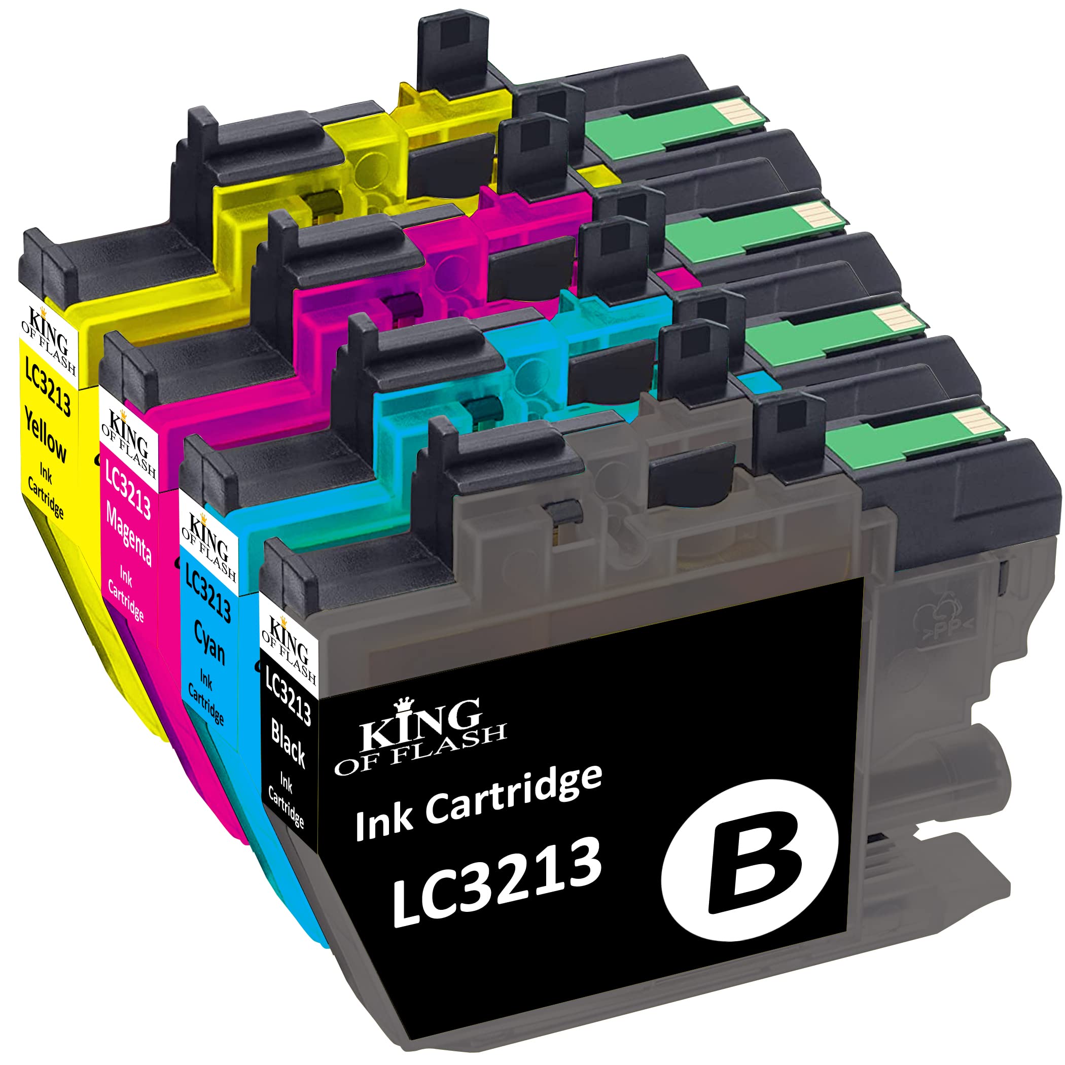 KING OF FLASH Ink Cartridge Replacement for Brother LC3213 LC3211 Compatible with MFC-J497DW J890DW J895DW Compatible with DCP-J572dw J772DW J774DW (Black Cyan Magenta Yellow, 4-Pack)