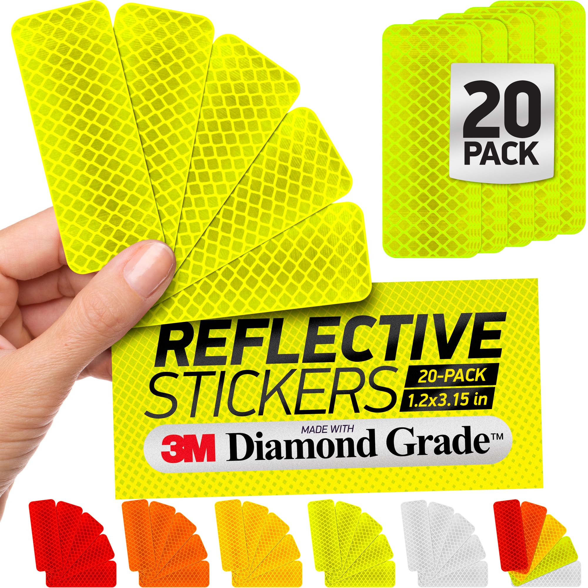 Photo 1 of Byllstore Reflective Safety Tape Stickers | 3M Diamond Grade | Yellow-Green | 1.2? x 3.15? | 20-Pack | Safety Warning Tape for Helmets, Cars, Mailboxes & More