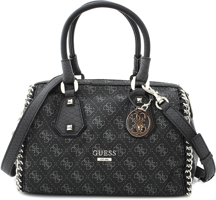 GUESS Confidential Chain Frame Satchel Bag Handbag (Black/Gray