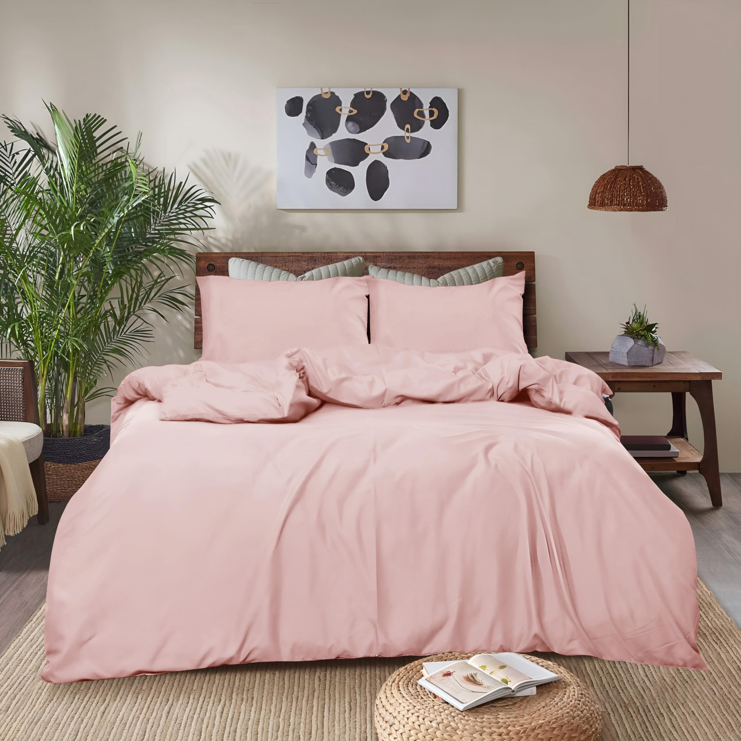 REHAN & CO Single Duvet Cover Sets – Soft Brushed Microfiber Bedding – Plain Quilt Cover With Pillow Cases (Blush)