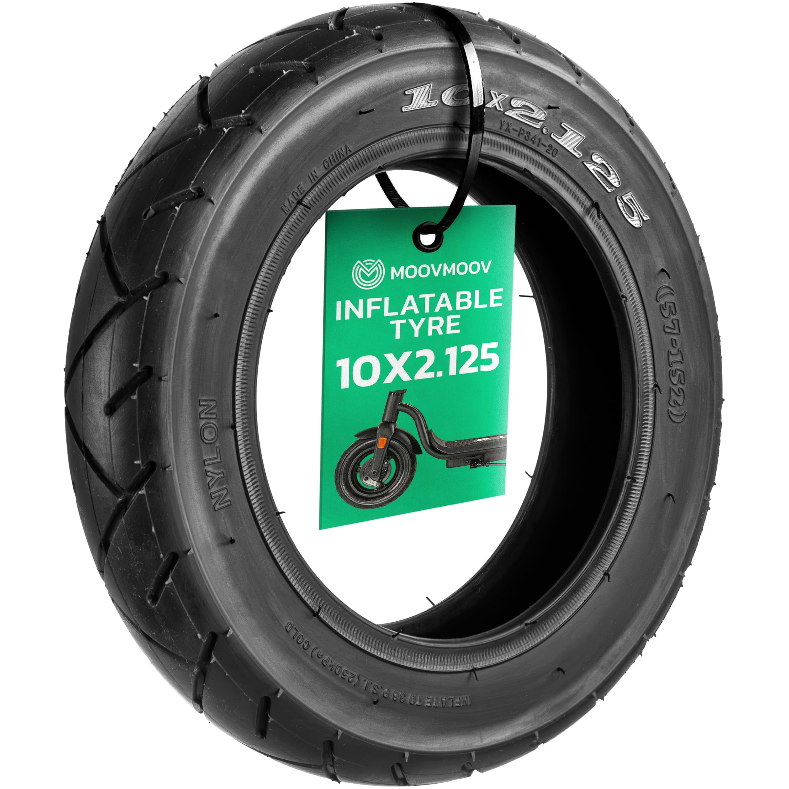 MOOVMOOV Inflatable Tire 10x2.125 - Compatible with Pure Air Go/Pro/Pro LR (Gen 2) Electric Scooter, Argento Active Evo - Inner Tube Not Included - Tire 10x2.125 (57-152) - Nylon