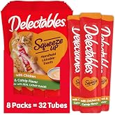 Delectables Squeeze Up Creamy Squeezable Puree, Lickable Wet Cat Treats, Grain Free, No Added Fillers, No by-Products, No Added Preservatives, 0.5 Ounces Tube Chicken with Catnip, 32 Tubes Total