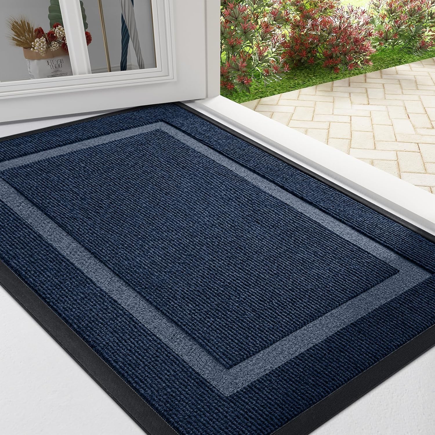 Homaxy Door Mat, Rubber Backed Non Slip Door Matts Indoor, Dirt Trapper Absorbent Mats, Washable Front Doormat Outdoor, Heavy Duty Floor Mat for Entrance, Kitchen and Garden, 43 x 76 cm, Navy Blue